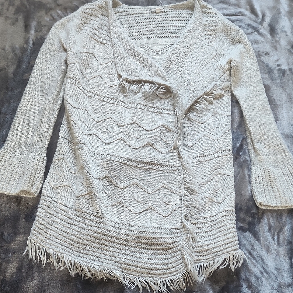 Eyeshadow Grey Cardigan with Fringe Accents